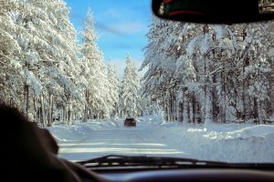 safe winter driving on a snow covered road